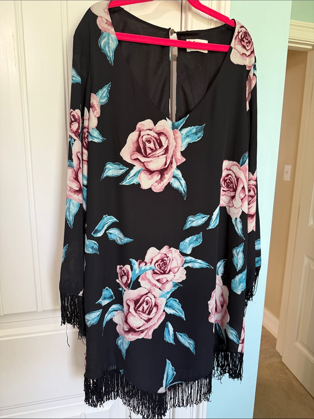Show Me Your MuMu Black Long-Sleeve Floral Fringe Dress